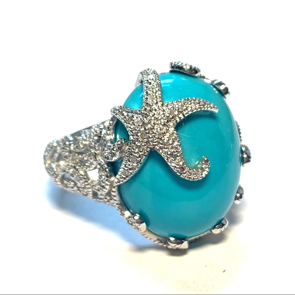 EA Sterling Silver 925 Turquoise Diamond Starfish Ring 9